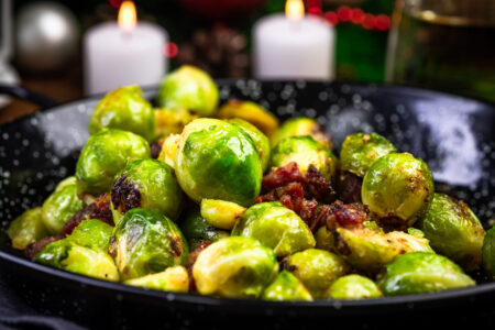 Roasted Brussels Sprouts. Regional Christmas and Festive Food.
