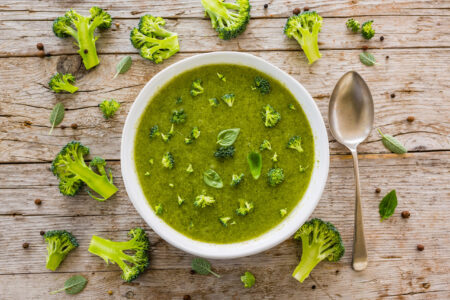 Delicious and healthy soup cream of broccoli. Vegetarian food. T